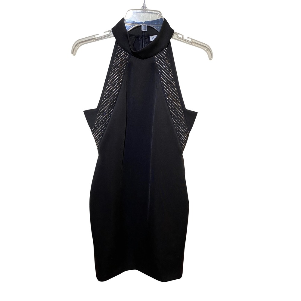 Calvin Klein Womens Black Rhinestone Mock Neck Halter Sheath Dress CD4M2V8T 6